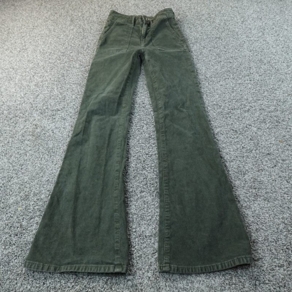 American Eagle Pants Womens‎ 00 Green Corduroy Super Hi Rise Flare Stretch Flex